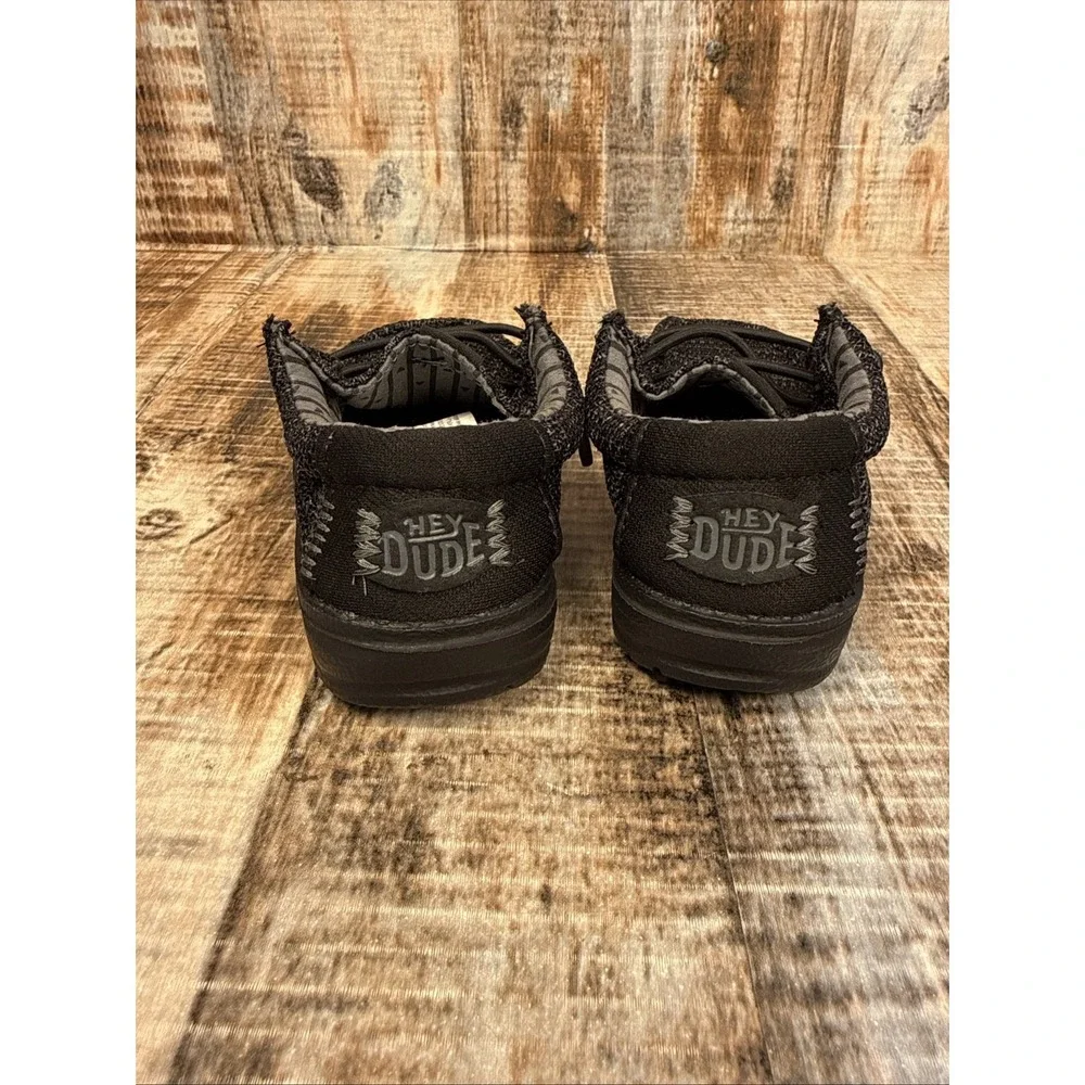 Hey Dude Wally Stretch KIDS Black Canvas Loafer US Size 7C Lightweight